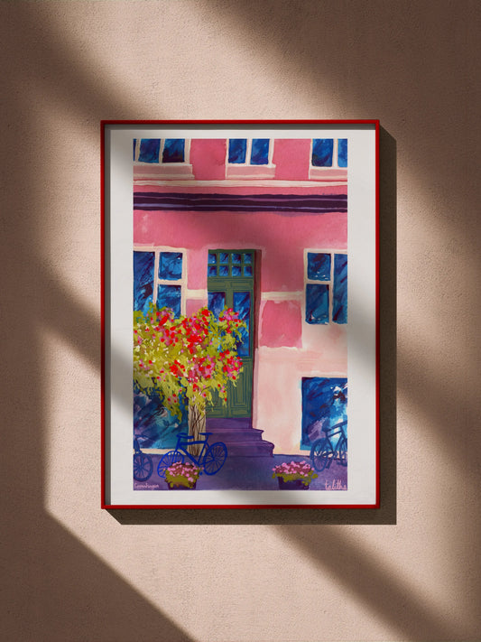 Bicycles & Flowers, Copenhagen - made by talitha - Print - Art print reproduction of ‘Bicycles & Flowers’ — a soft watercolour sketch of bikes and blooms from daily life, made by talitha.