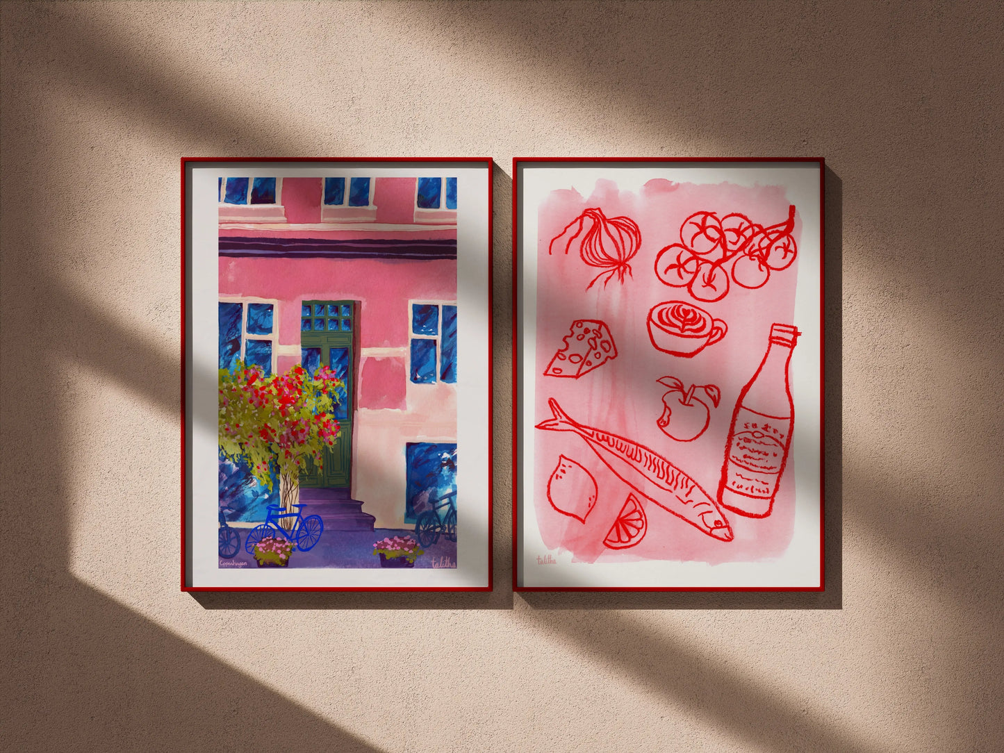 Bicycles & Flowers, Copenhagen - made by talitha - Print - Art print reproduction of ‘Bicycles & Flowers’ — a soft watercolour sketch of bikes and blooms from daily life, made by talitha.