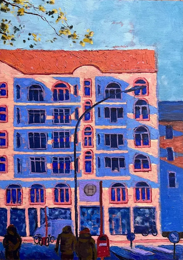 Sternschanze, Hamburg - made by talitha - Print - Art print reproduction of ‘Sternschanzestraße’ — a textured oil painting of Hamburg streets and afternoon light, made by talitha.