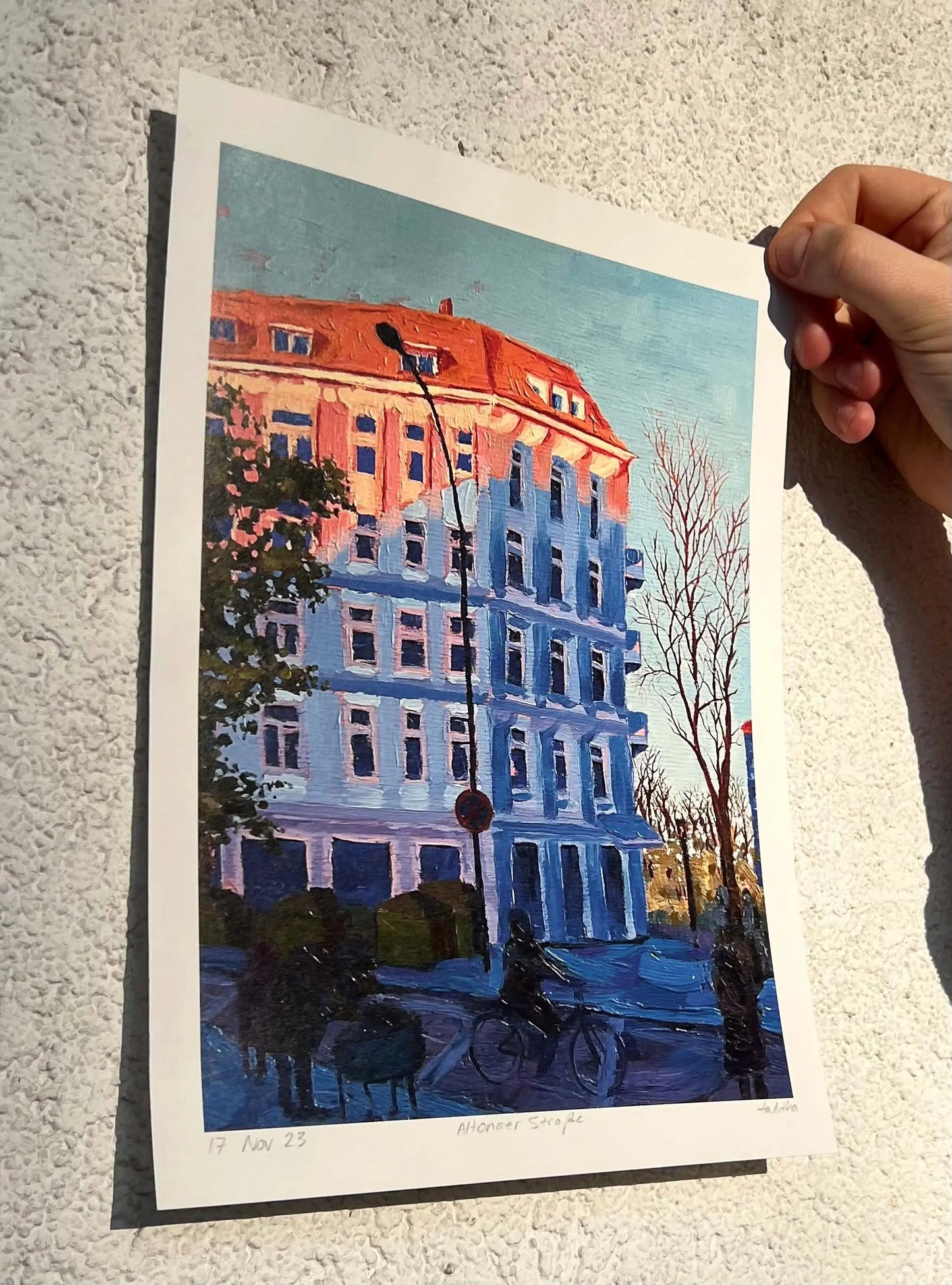 Altonaerstraße, Hamburg - made by talitha - Print - Art print reproduction of ‘Altonaerstraße’ — a linseed oil street painting from Hamburg’s Altona district, part of the Familiar Streets Series, made by talitha.