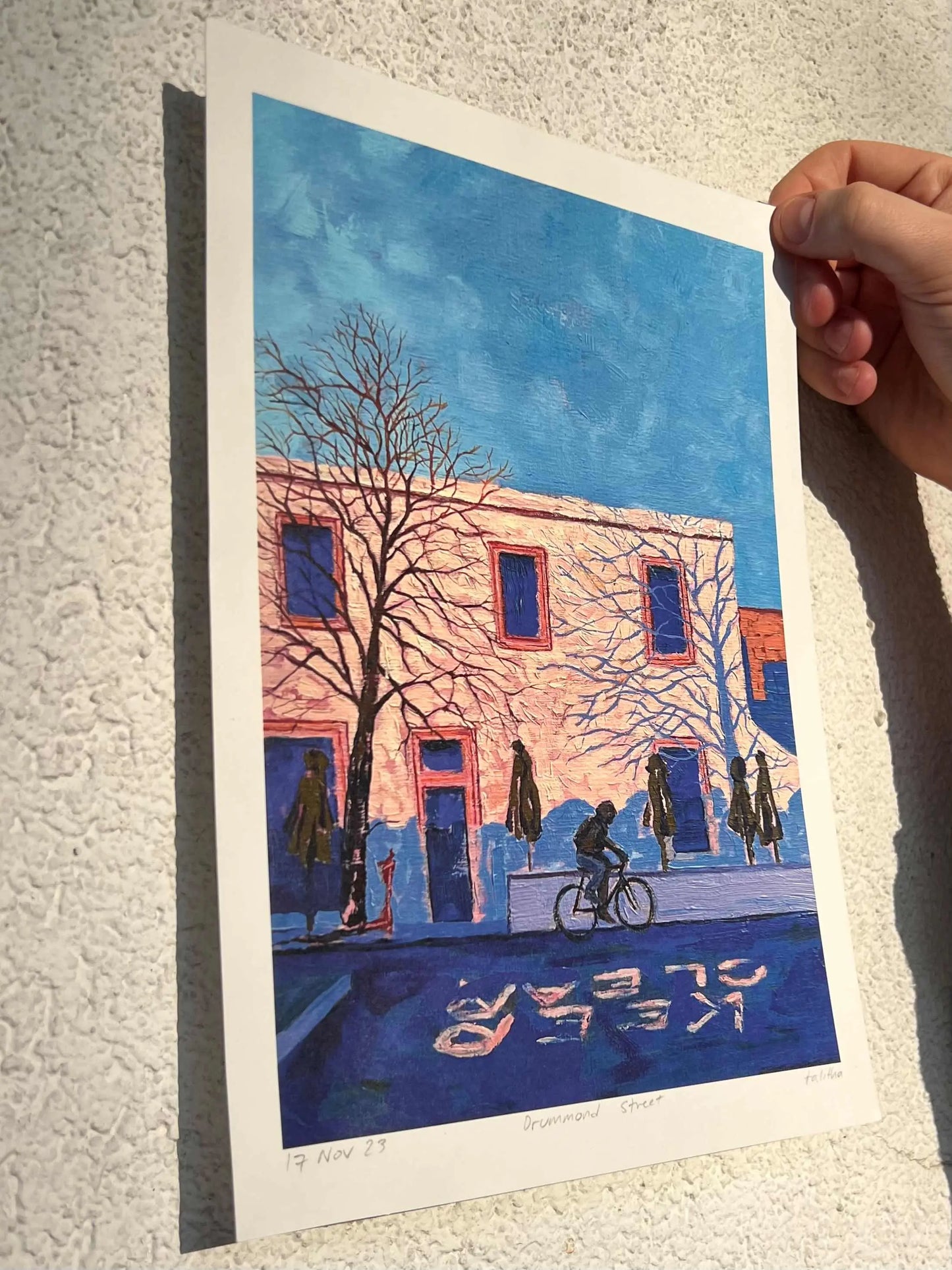 Drummond St, Melbourne - made by talitha - Print - Art print reproduction of ‘Drummond Street’ — an oil painting of Melbourne’s textures and sunlight on wood, from the Familiar Streets Series, made by talitha.