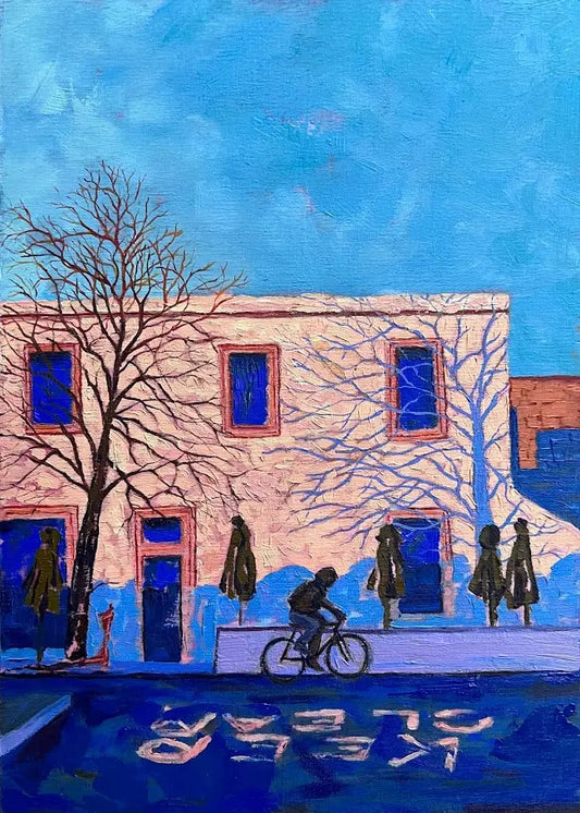 Drummond St, Melbourne - made by talitha -  Print -  Art print reproduction of ‘Drummond Street’ — an oil painting of Melbourne’s textures and sunlight on wood, from the Familiar Streets Series, made by talitha.
