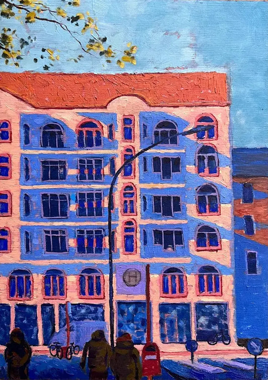 Sternschanze, Hamburg - made by talitha -  Print -  Art print reproduction of ‘Sternschanzestraße’ — a textured oil painting of Hamburg streets and afternoon light, made by talitha.