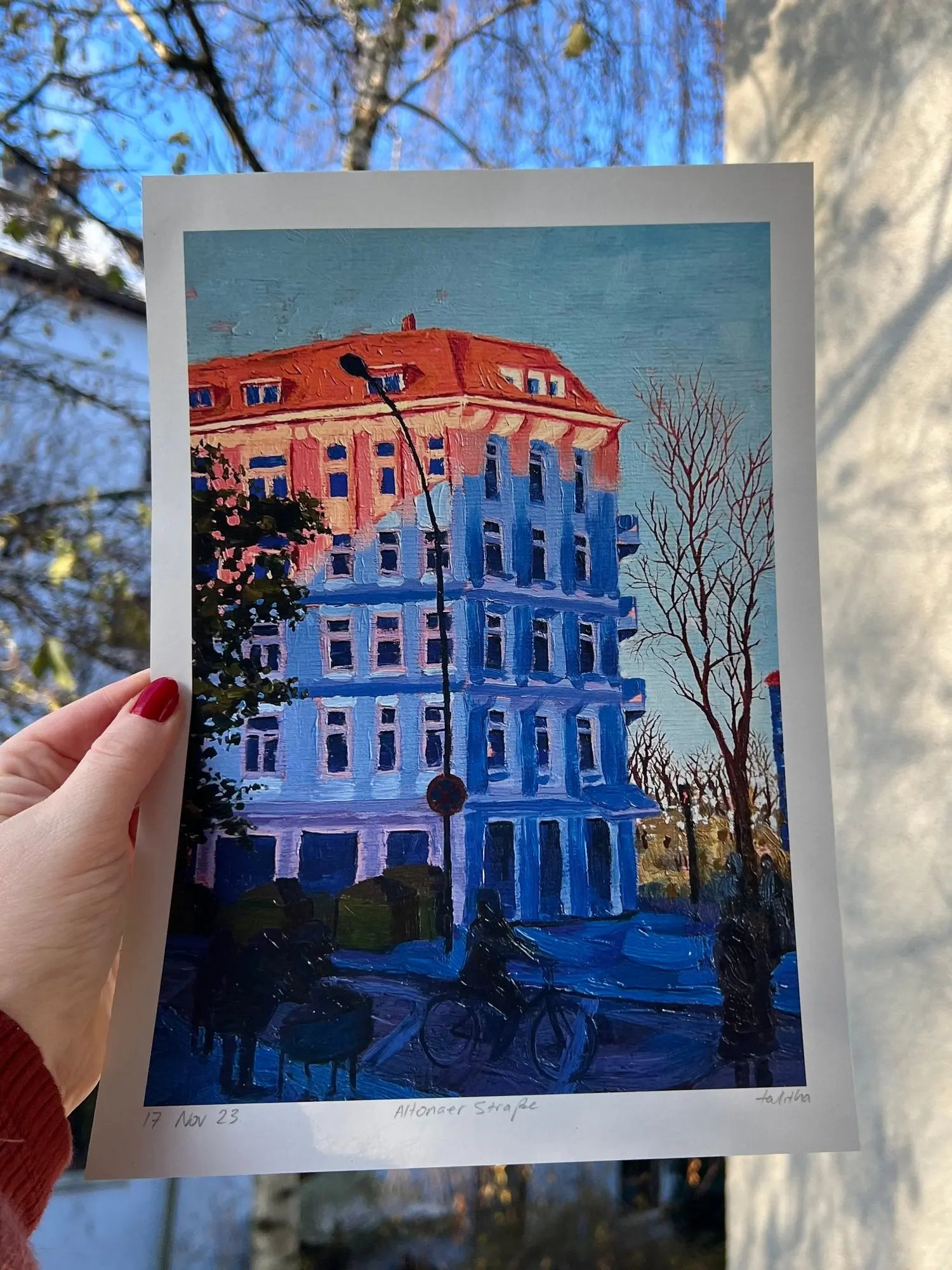 Altonaerstraße, Hamburg - made by talitha -  Print -  Art print reproduction of ‘Altonaerstraße’ — a linseed oil street painting from Hamburg’s Altona district, part of the Familiar Streets Series, made by talitha.